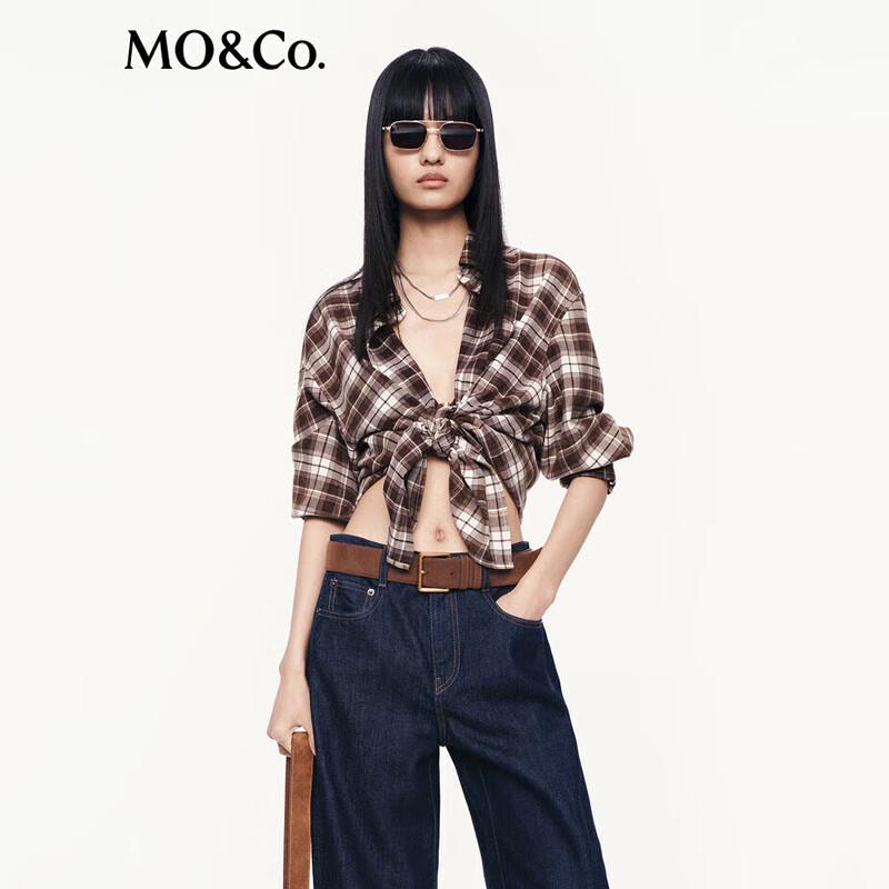 

MO&Co. Women s Velvety Brown Plaid Long-Sleeve Shirt S
