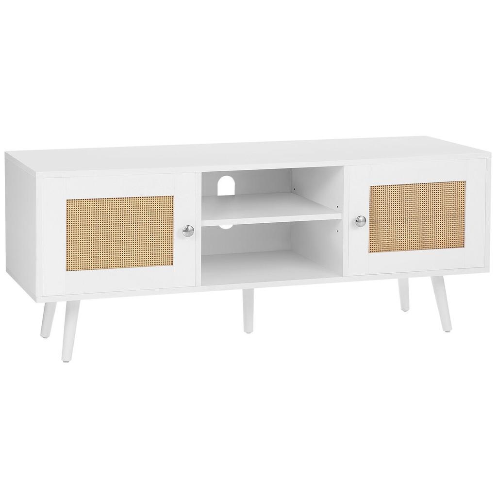 Rattan TV Stand, Boho TV Cabinet for 55 inch TV, Mid Century Modern TV Stand, Rattan TV Console with Adjustable Shelfs for Living Room, Media Room,