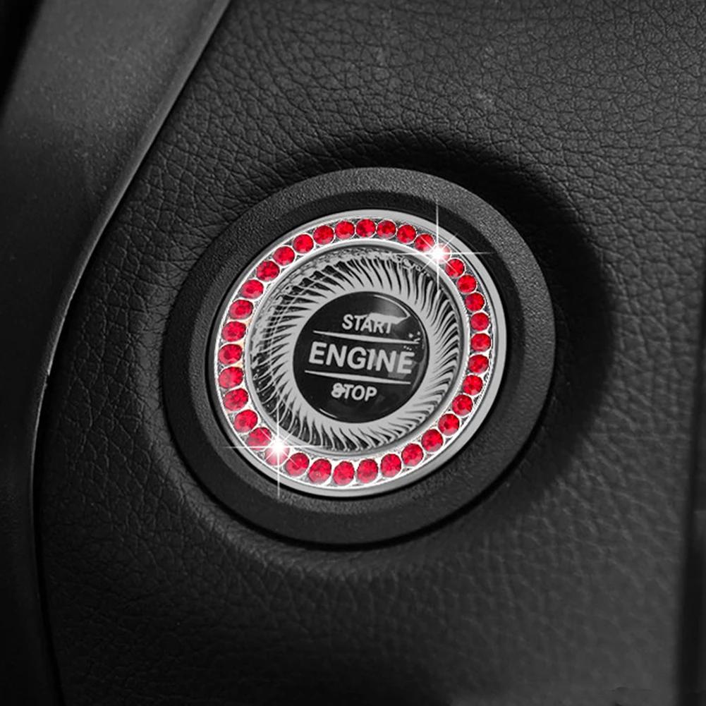Crystal Engine Ignition Onekey Start Stop Push Button Switch Protective Cover Bling Girls Auto Accessories Car Interior Decor