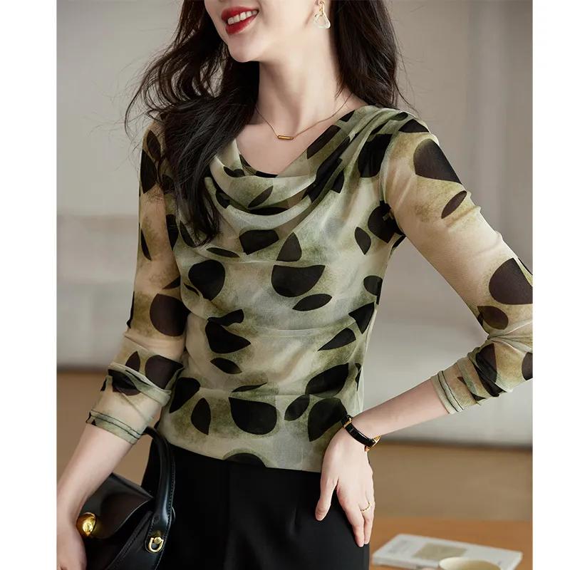 Maglia Sottile da Donna a Maniche Lunghe con Collo Sospeso, Stile Primavera e Autunno, per Snellire e Snellire Top