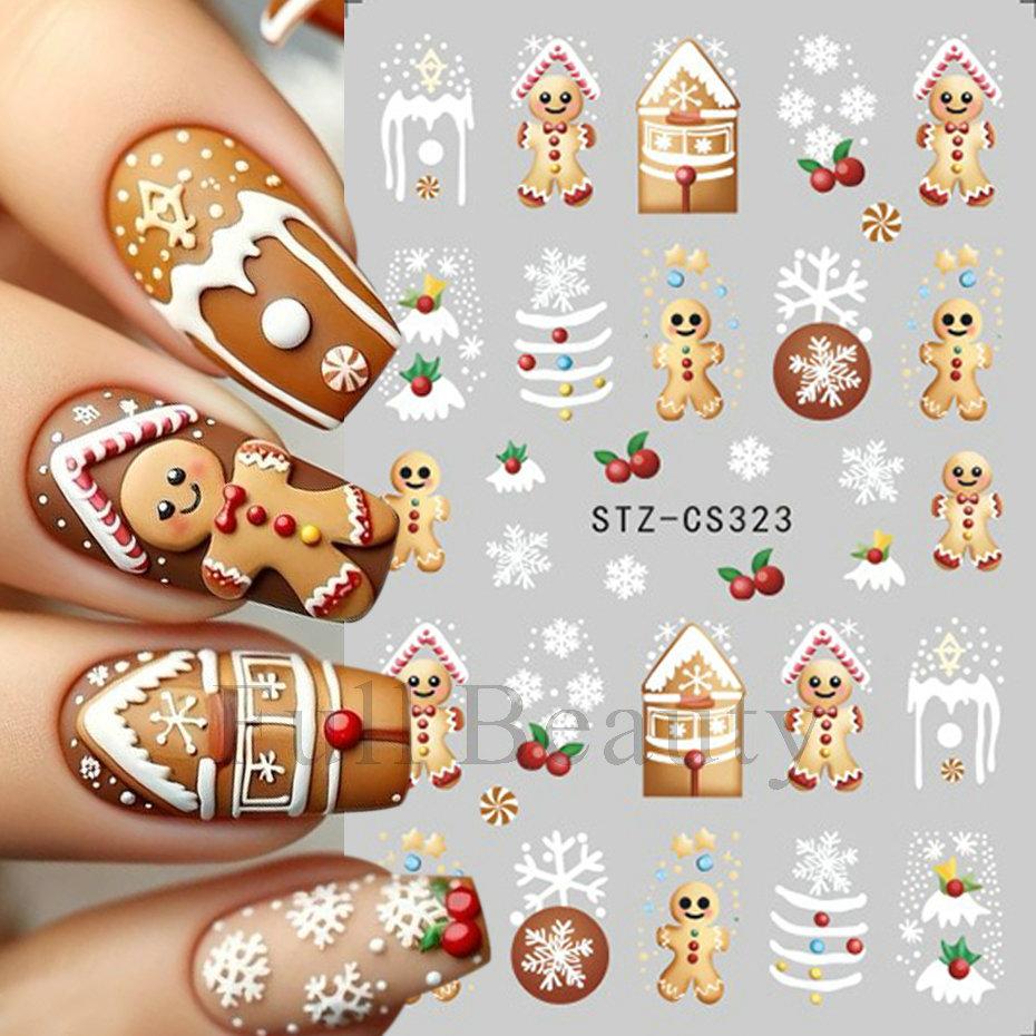 Source Nail Art Stickers, Christmas Gingerbread Man Snowflake Bow Light Strip Snowman Cartoon Nail Stickers