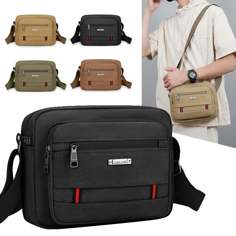 New Men's Shoulder Bag Business Multi Layer Simple Canvas Bag with Large Capacity and Light Tide Messenger Bag.