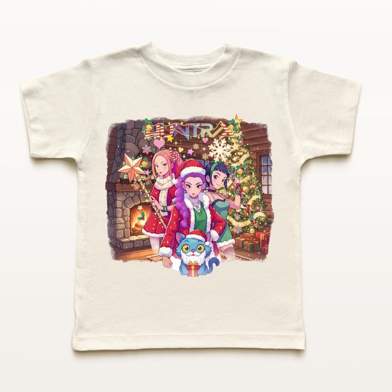 Huntrix Christmas T-Shirt, K-Pop Demon Hunters Kids Shirt, Anime Lover Gift Mira, Rumi, Zoey, Derpy Tiger, Saja Girls,Huntrix Fun Kids Shirt 120