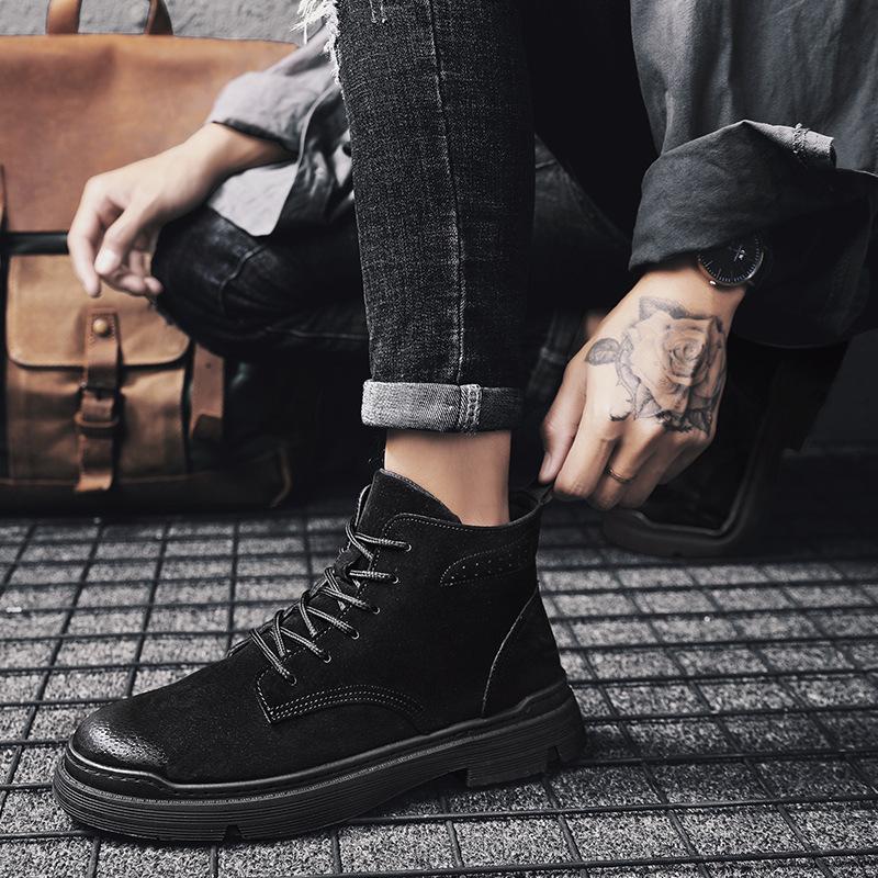 Men High Quality Leather Boots Male Spring Casual Motorcycle Ankle Botas Hombre Men Lace-Up Basic Boots Man Fashion Men Boots789