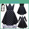Wednesday Addams Dress Wig Cosplay Costume For Kid Girl Halloween Xmas Party