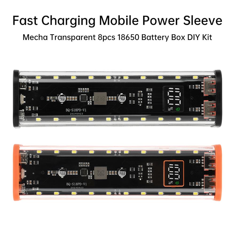 DIY 8pcs*18650 Power Bank Case No-welding Battery Box Mecha Transparent Shell Long Endurance Fast Charging Mobile Power Supply