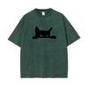 Summer Vintage Cat Printed Washed T-shirt Casual 2025 Short Sleeve Tees Holiday Sports O-Neck Harajuku Unisex Y2K Man Clothes