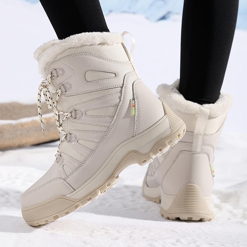 Winter Snow Boots Plush Warm Cotton Shoes Wear-resistant Windproof Sports Outdoor High-top Lace-up Boots Large Size