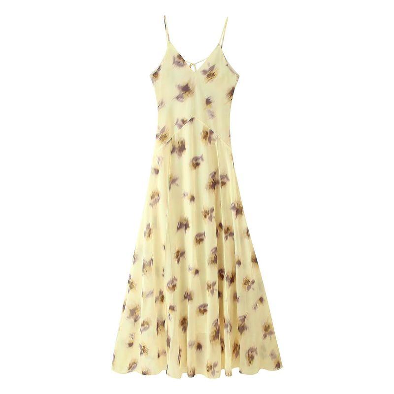 

Kaslead Новая женская одежда Западный стиль Мода Облегающее талию Темперамент Слинг Принт V-образный вырез Платье Picture Color L