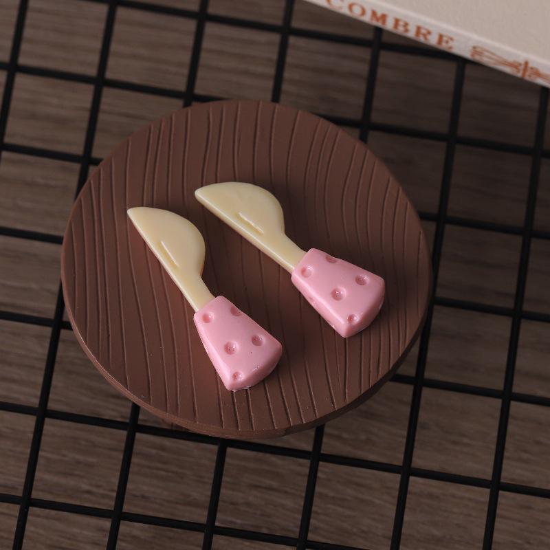 DIY Miniature Cheese Knife & Fork Set with Plate Figurine Keychain Resin Jewelry