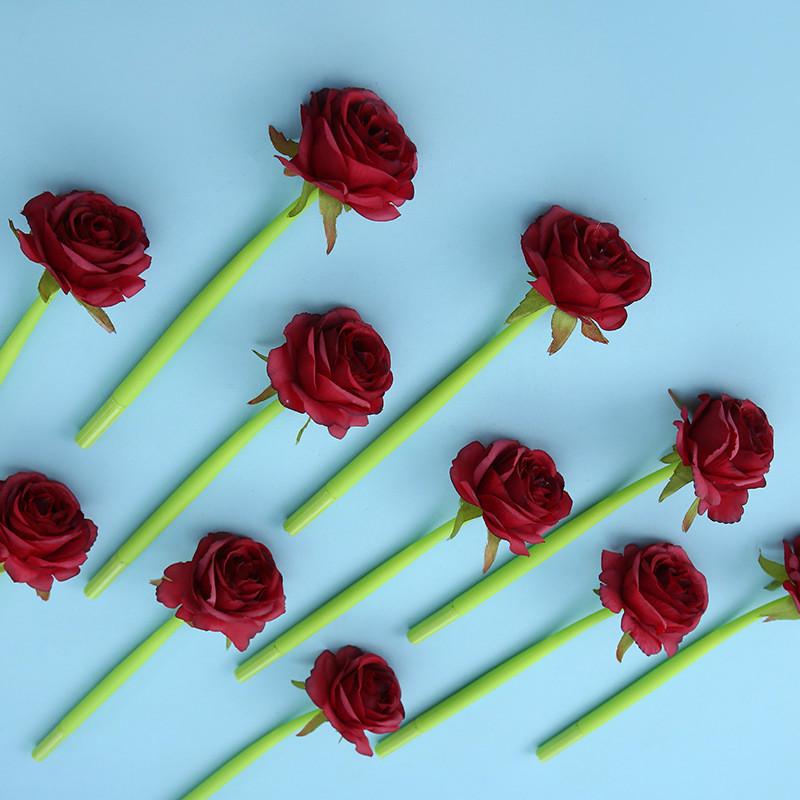 1Pc Rose Flower Silicone Gel Pen Simulation Valentine's Day Gift Sign Water Pens Student Office School Writing Stationery