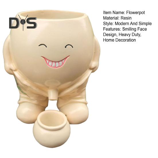 Smiling Face Planter Pot Resin Cartoon Head Flowerpot Indoor Outdoor Cactus Succulent Plants Container Home Balcony Garden Decoration