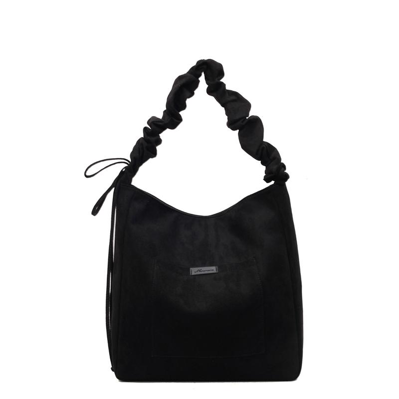 

2025 Autumn & Winter New Fashion Faux Suede Square Shoulder Bags Solid Zipper Large Capacity Folds Casual Tote Bags for Women чёрный