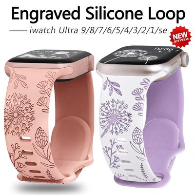 Silikoninis dirželis Apple laikrodžio apyrankei 49 mm 45 mm 44 mm 42 mm 41 mm 40 mm 40 mm graviruota gėlių apyrankė iwatch serija 9 7 ultra 2 se 3 6 8 5 4