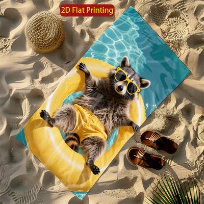 Funny Raccoon Microfiber Beach Towel 2D Flat Printed Sandproof Waterproof Bath Towel Large Pool Blanket Summer Vacation