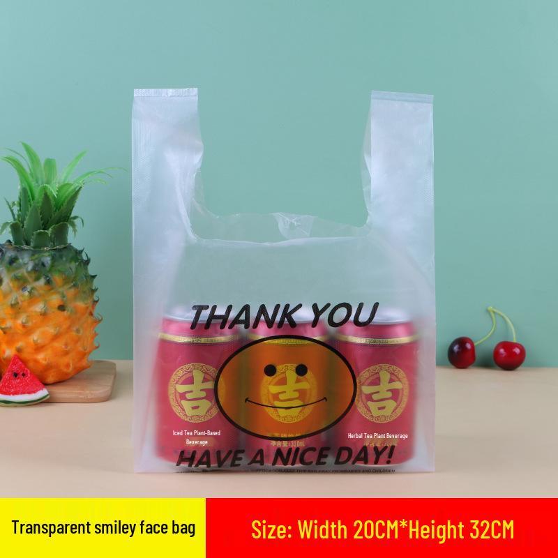 Thickened Transparent Smiley Face Plastic Takeout Bag - Convenient Commercial Packaging Handbag