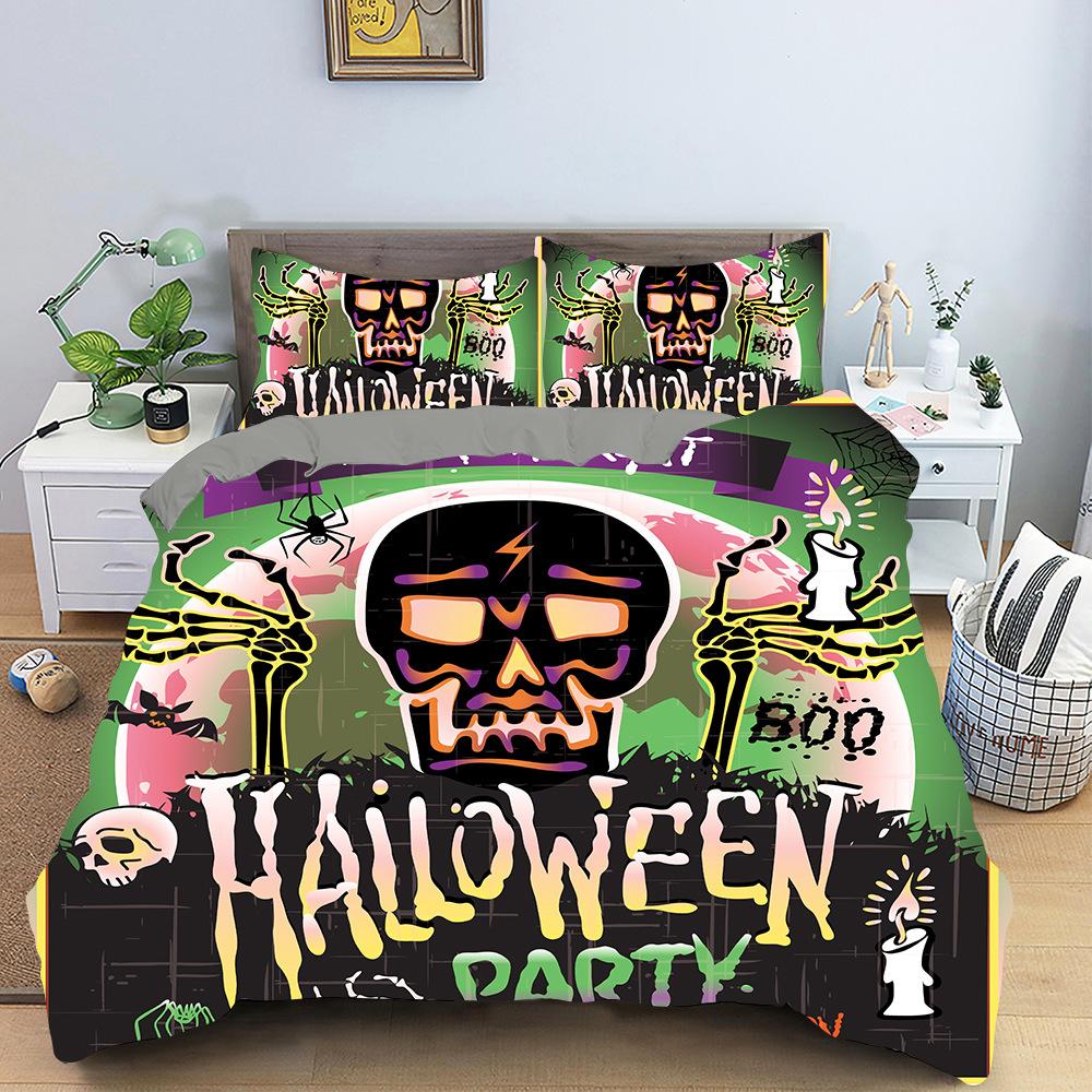 3D Halloween Bedding Set Pumpkin Ghost Quilt Cover Pillowcase 2/3 Pieces AU/DE/EU/US Full Size Soft and Easy To Clean Bedroom Decoration