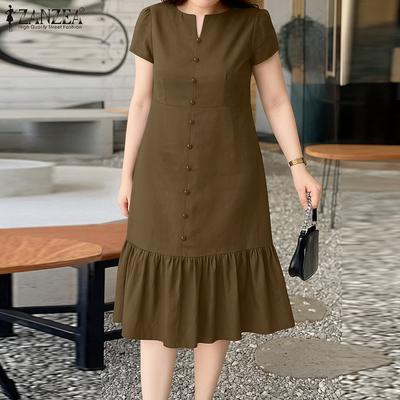 Women Summer Casual V-Neck Short Sleeve Dress