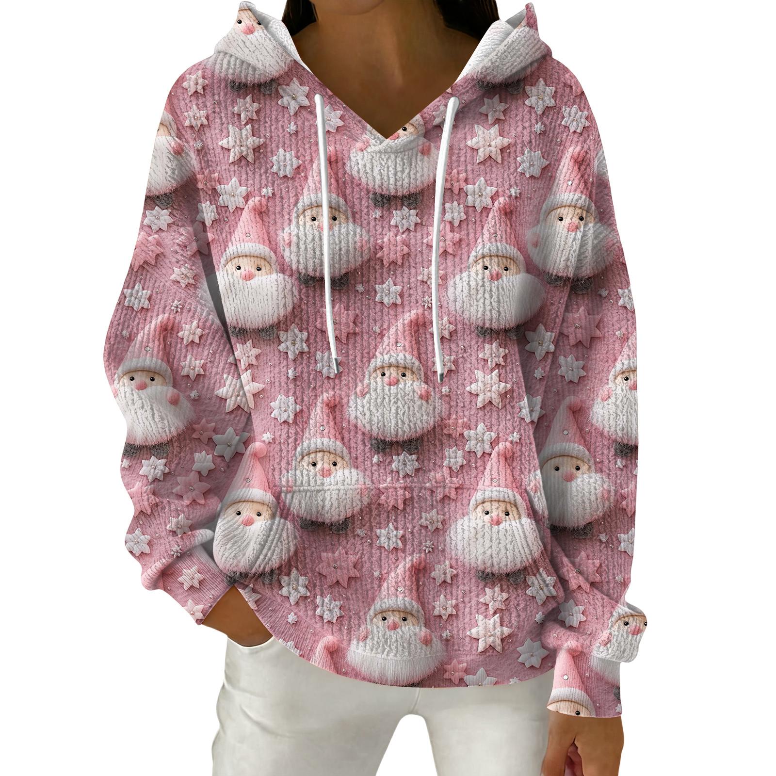 

Женский модный повседневный пуловер с рождественским принтом, толстовка с капюшоном и длинными рукавами XL