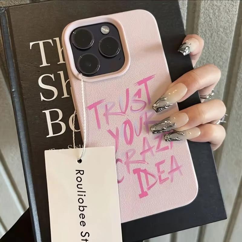 

Easy Motivational Quote Design Phone Case For iPhone 17 Pro Max 16 Plus 15 Pro 14 13 12 11 XR 17Air Lychee Textur Soft Cover iPhone XS Max розовый