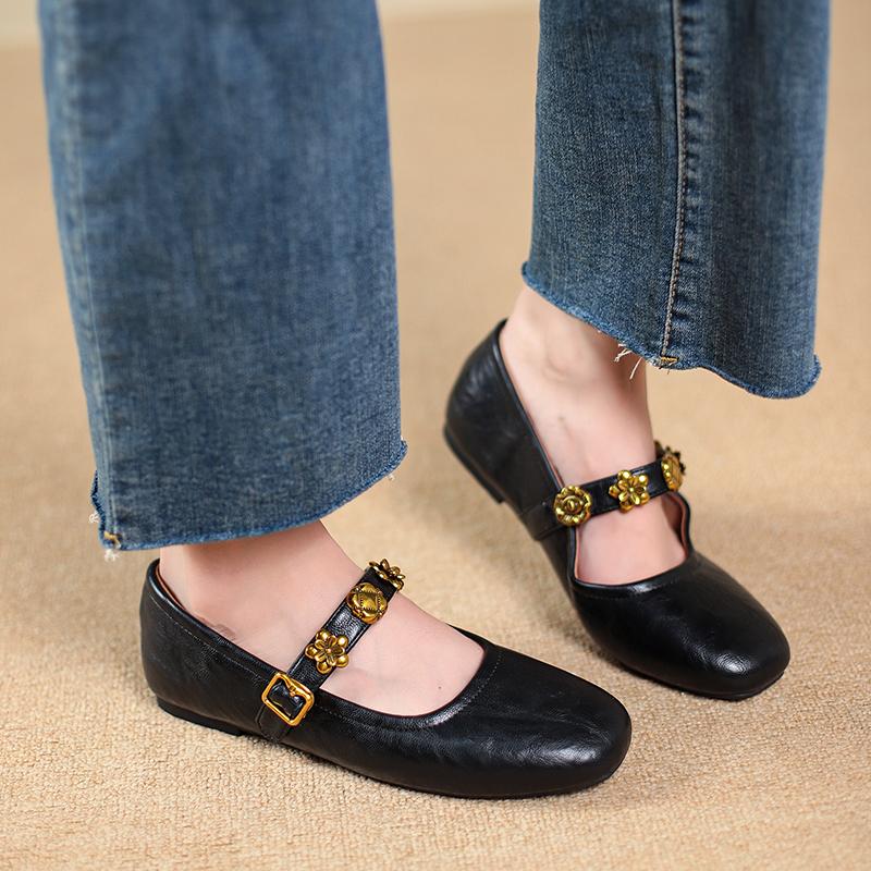 Mary Jane Single shoes Thick Heel Shoes Elegant Classic Retro Square Toe Comfortable Soft Shallow Cut Low Heel Women's Shoes