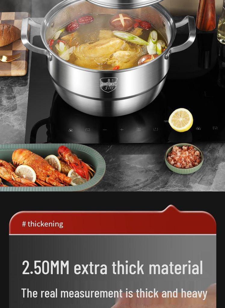316 Stainless Steel High-Rise Steamer Pot, Extra Thick, Food-Grade, Large Capacity, Versatile 3-4 Layer Soup Pot