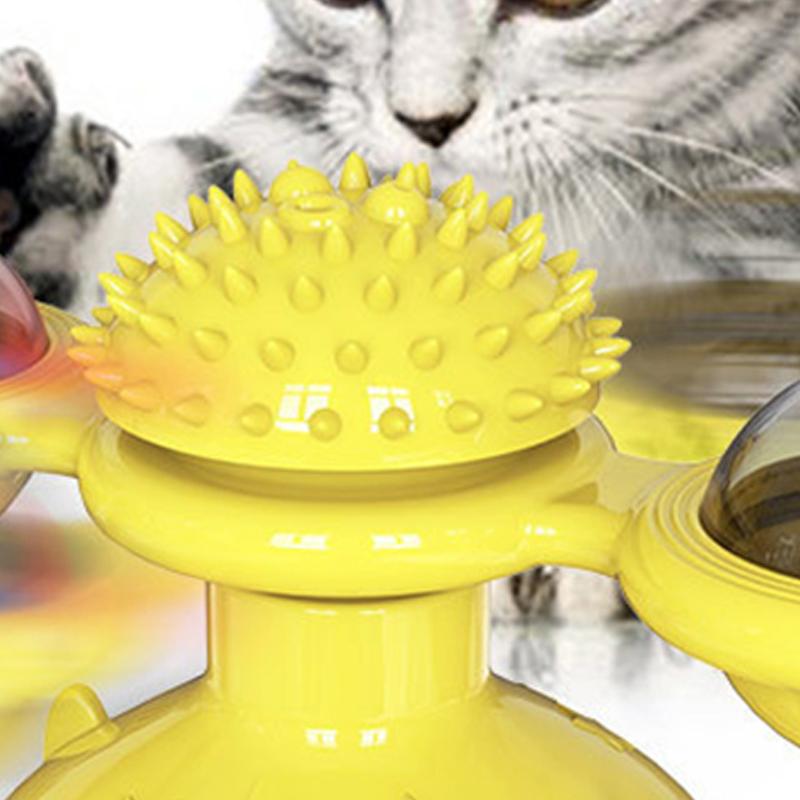 Windmill Cat Toy Soft TPR Strong Adsorption Pet Interactive Windmill Turntable Kitten Teasing Toy