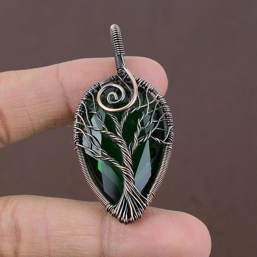 Natural Tree Of Life Chrome Diopside Copper Wire Wrap Gift Pendant 2.32" R6k26