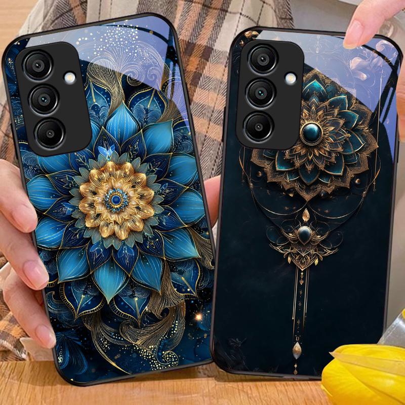 Black Gold Lotus Totem For Samsung A20 30 A22 23 24 25 26 31 32 33 A34 35 42 50 51 52 53 54 55 56 70 71 72 73 glass phone case