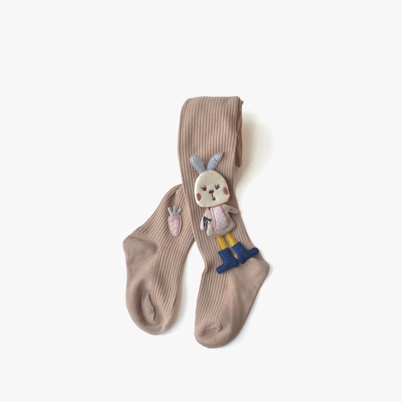 Spring & Autumn Girls' Cartoon Rabbit Knit Leggings - Breathable, Footed Tights