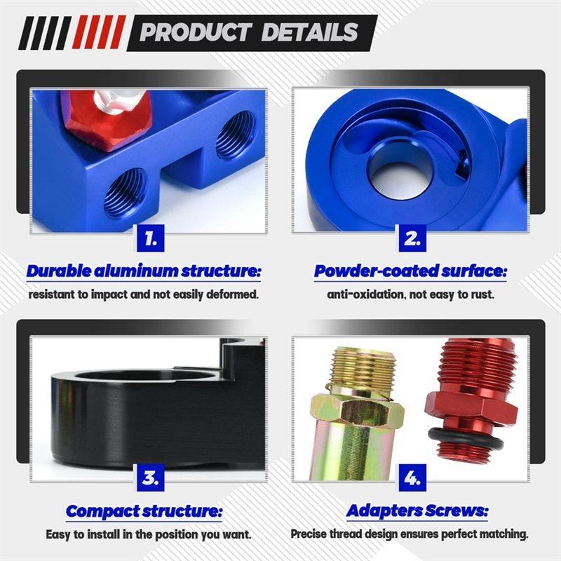 Ingenious-Aluminum Oil Cooler Kit 10AN Oil Filter Sandwich Adapter For Turbo T3 T4 Engine Plates