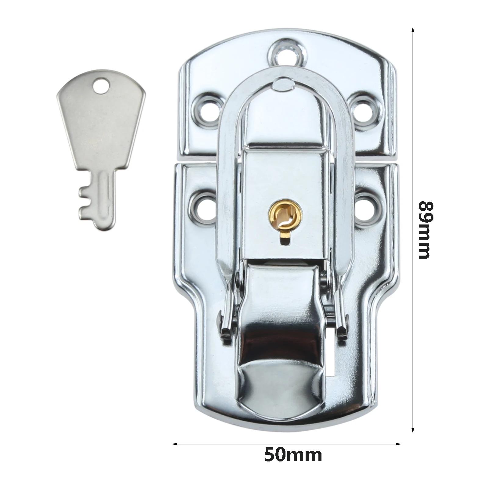 

89*50mm Copper Core Box Latch Hasp w/ Key Metal Locker Flight Case Electronic Cabinet Suitcase Buckle Toggle Catch Silver/Black серебряный
