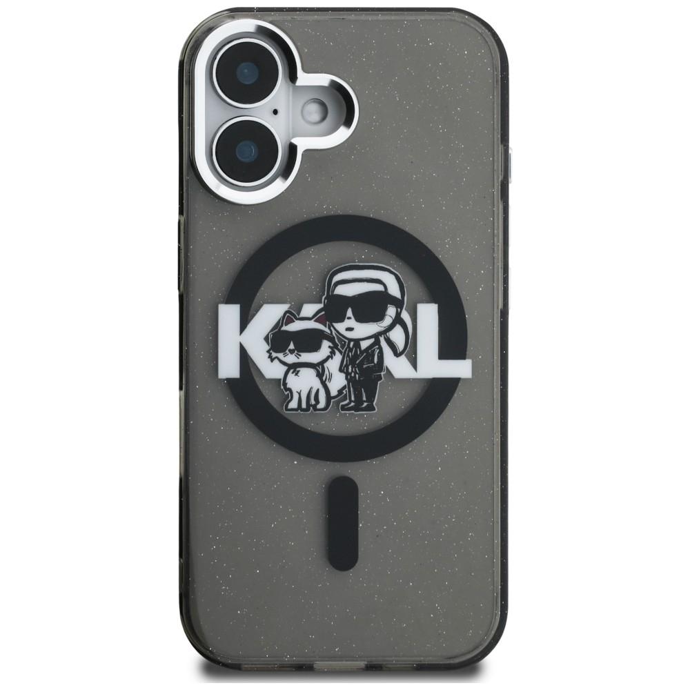 Karl Lagerfeld IML Glitter Karl & Choupette Sketch Logo MagSafe Case for iPhone 16 Black
