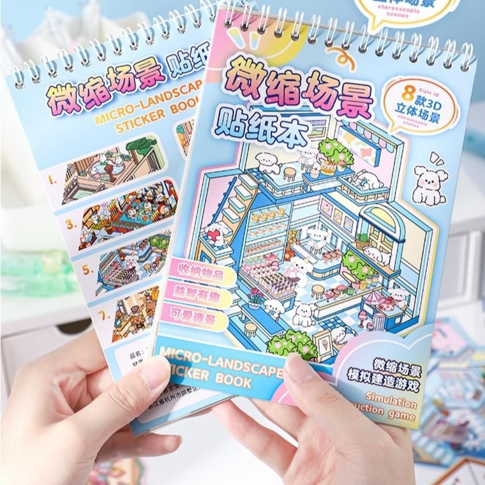 PET 3D Landscape Sticker Book DIY Sticker Cabin Scene New Miniature Scene Book for Kid
