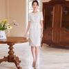White Short Sleeve Two-Piece Round Neck Chic Dress with A Flattering Fit – Elegant, Goddess Style for Summer