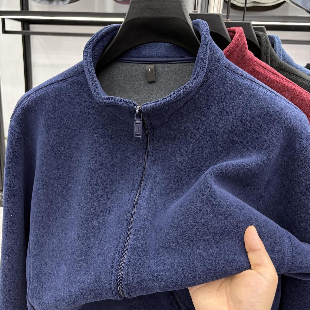 Men's Double-Sided Berber Fleece Stand Collar Jacket with Embroidery – Classic American Style