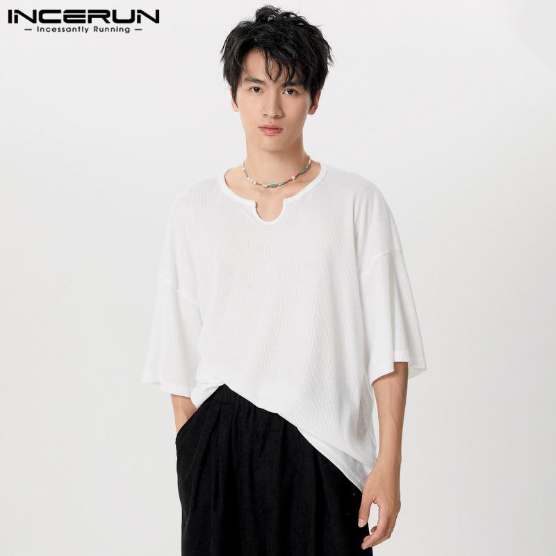 INCERUN Men Short Sleeve Knitted Loose T-shirts Casual Summer Tops