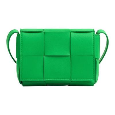 BORSA A TRACOLLA Design a Sei Scomparti Intreccio Pelle di Agnello Borsa Tofu Mini da Donna Colore Verde Pappagallo