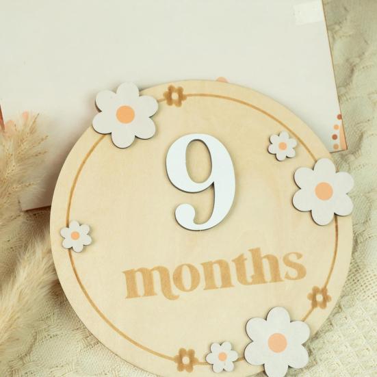 Baby Monthly Milestone Ornaments, Wooden Growth Markers with 3D Bow And Flower Decoration, Baby Monthly Milestone Cards for Baby Photos Keepsake