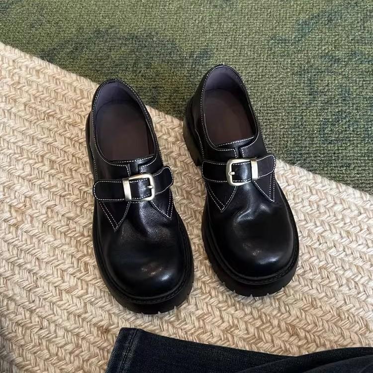 Cowhide version~ genuine leather thick-soled thick-heeled small leather shoes for women's spring and autumn new belt buckle loafers British versati