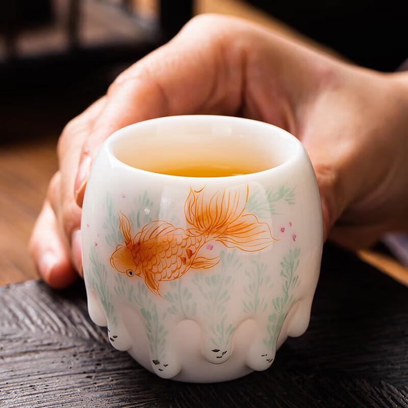 Hand-Painted Mutton-Fat Jade Ceramic Teacup