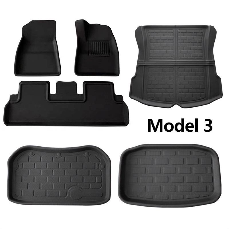 Non-Slip XPE TPE Floor Mats & Trunk Mat for Tesla Model 3/Y, Left & Right-Hand Drive, with Backrest & Foot Pads