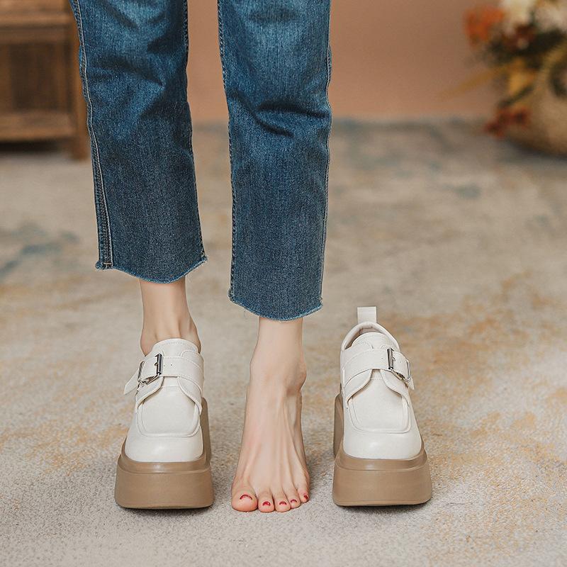 Thick sole inner height increase thick heel small leather shoes women's new spring and autumn versatile single shoes small man