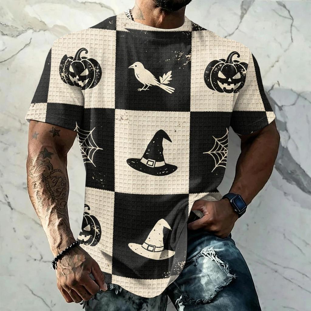 Men's Halloween Vintage Short Sleeve T Shirt Loose Breathable Summer Sports Streetwear Casual Everyday Top with Bat and Spider Web Print