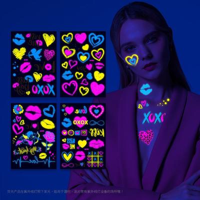 Fluorescent Love Graffiti Flower Arm Tattoo Sticker, Waterproof Lover Lip Print Arm Tattoo Sticker
