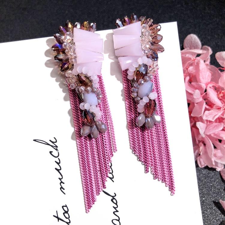 Luxury Retro Handmade Crystal Earrings Femininity Versatile Long Fringed Bride Earrings High-end Ear Jewelry