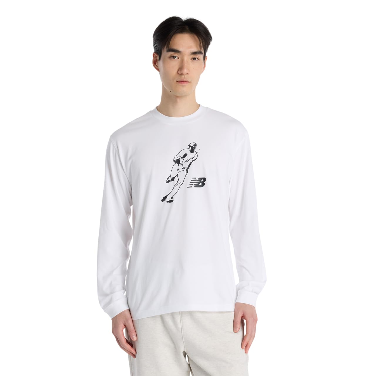 Мужская футболка с длинным рукавом New Balance Shohei Ohtani Always On Logo, размер Medium (MT6129GV), Белый,