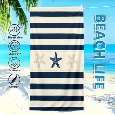 Navy White Striped Starfish Beach Towel Quick Dry Sand Resistant Super Absorbent Tropical Towel for Pool Camping Diving Travel