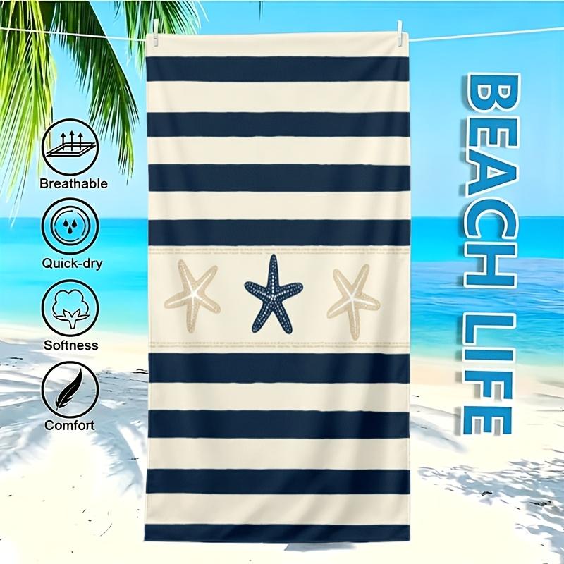 Navy White Striped Starfish Beach Towel Quick Dry Sand Resistant Super Absorbent Tropical Towel for Pool Camping Diving Travel