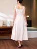 Elegant French Style Acetate Crinkled Strappy Long Dress for Mature Women